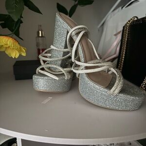 Elegant Silver Glitter Women's Heels